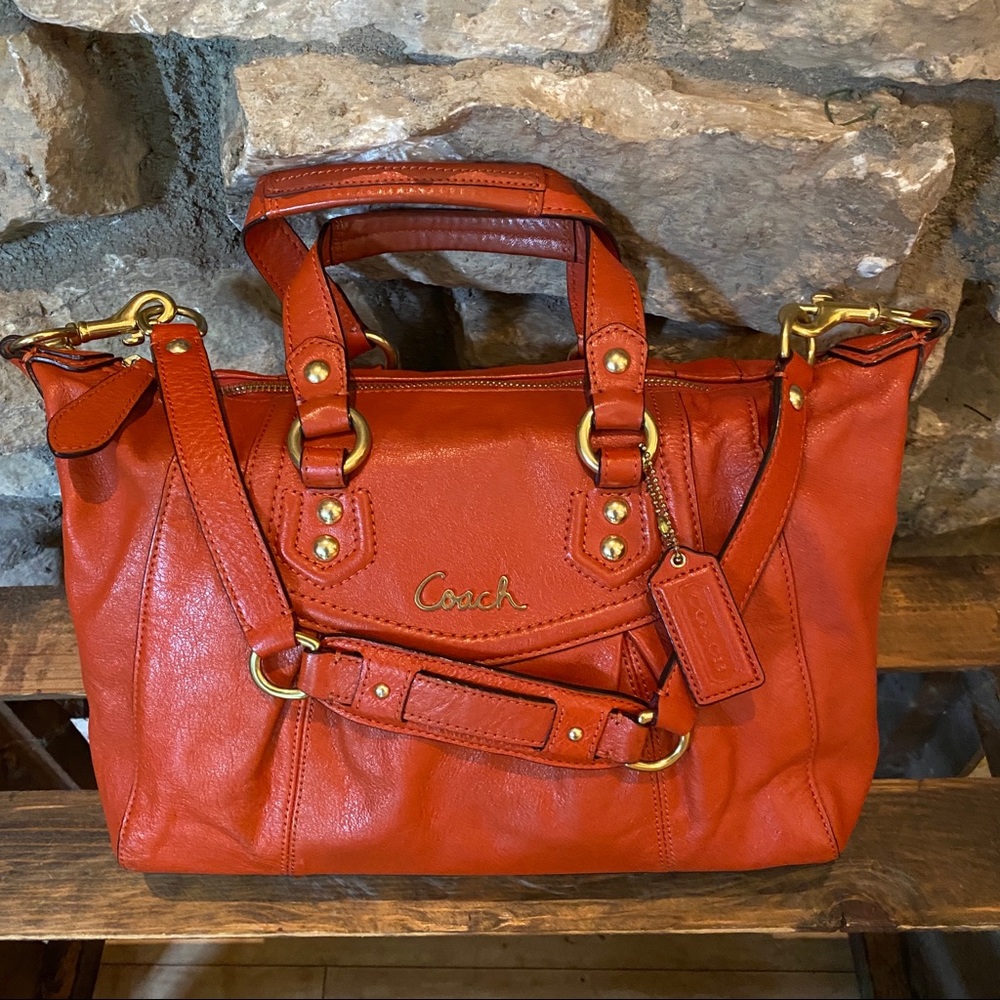 COACH HANDBAG Orange Leather